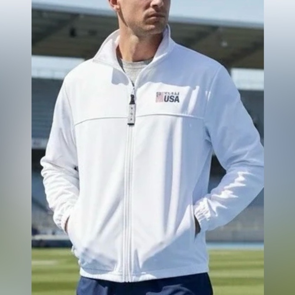 Team USA Olympic Committee White Performance Full Zip Fleece Jacket Pockets XL